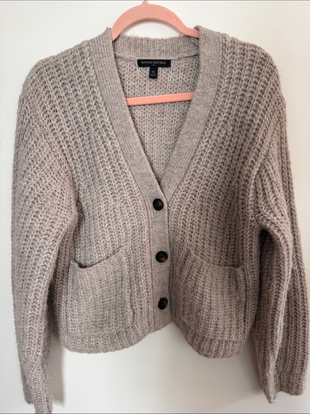 Banana Republic Beige Taupe Chunky V-Neck Cardigan